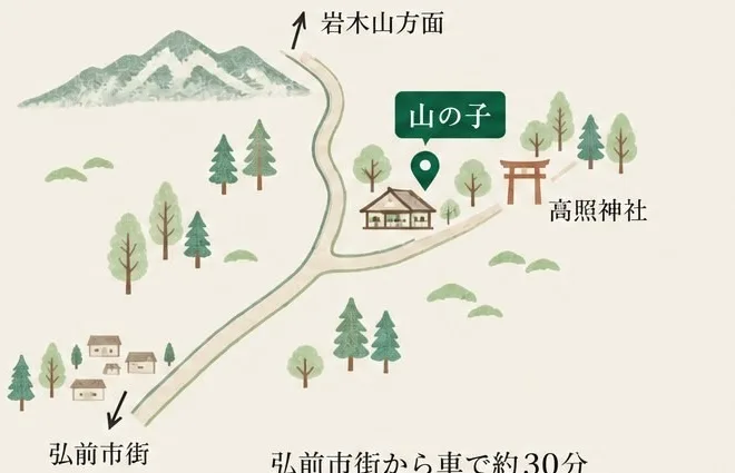 山の子までの絵地図(弘前市街から岩木山方面、高照神社の手前)